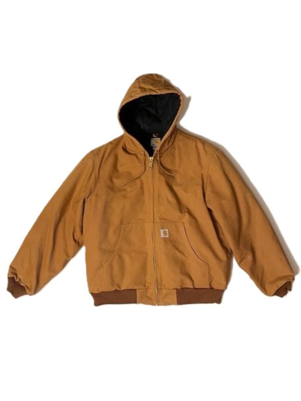 Carhartt J140 Jacket Brown Large Canvas Duck Quilted Lining Hooded Made In USA